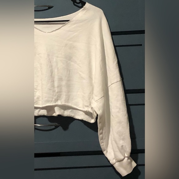 Women’s White Oversized Cropped Sweat Shirt Size Small Petite - Picture 2 of 8